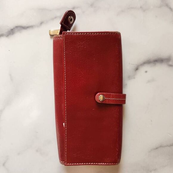 Fossil brick red genuine leather envelope wallet purse y2k - Picture 1 of 8
